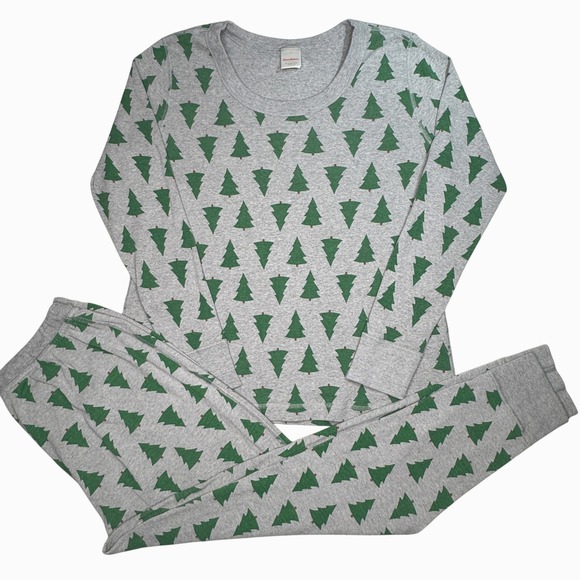 Hanna Andersson Other - Hanna Andersson Womens Pajama Set Long Sleeve Pants Green Christmas Trees Size L